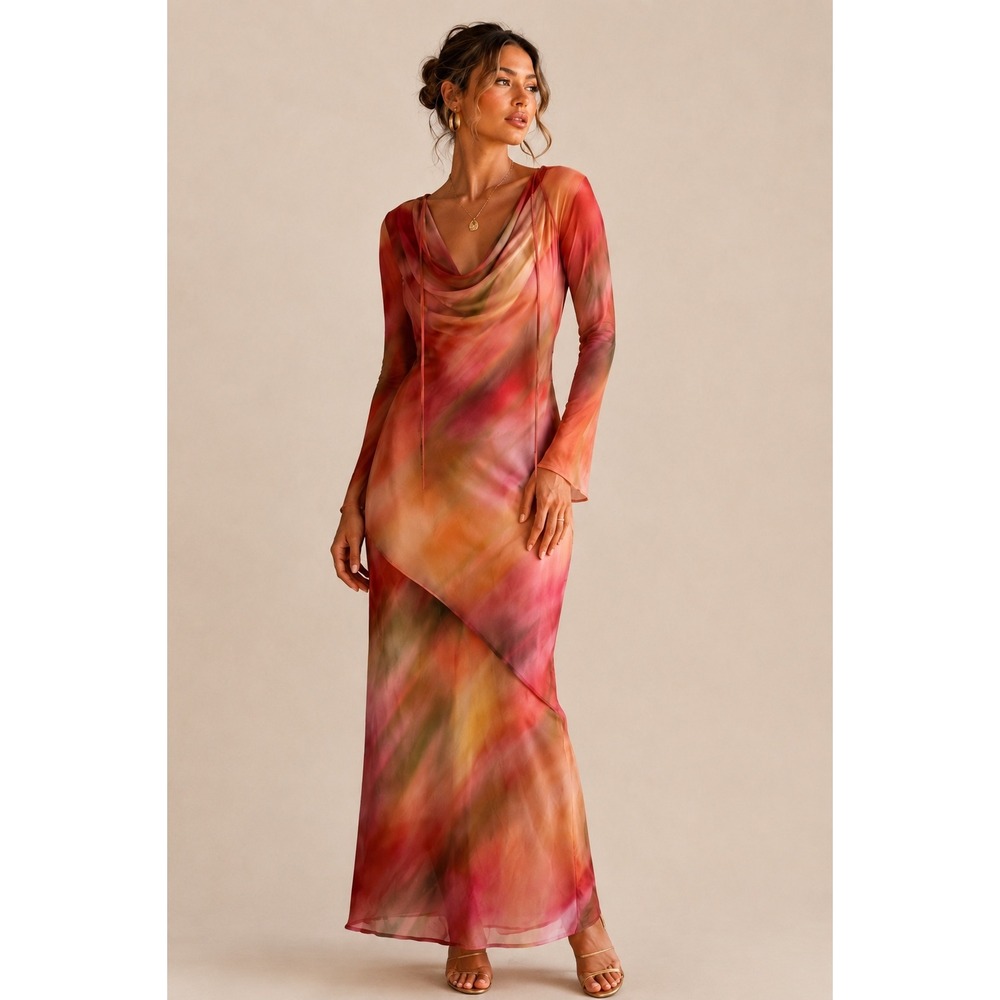 ASOS DESIGN Size 2 Sunset Ombré Cowl Neck Asymmetrical Maxi Dress